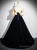 Black Velvet Floor Length Prom Dresses, Off The Shoulder A-Line Evening Party Dresses