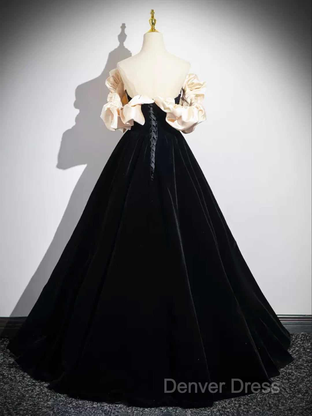 Black Velvet Floor Length Prom Dresses, Off The Shoulder A-Line Evening Party Dresses