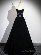 Black Velvet Floor Length Prom Dresses, Off The Shoulder A-Line Evening Party Dresses
