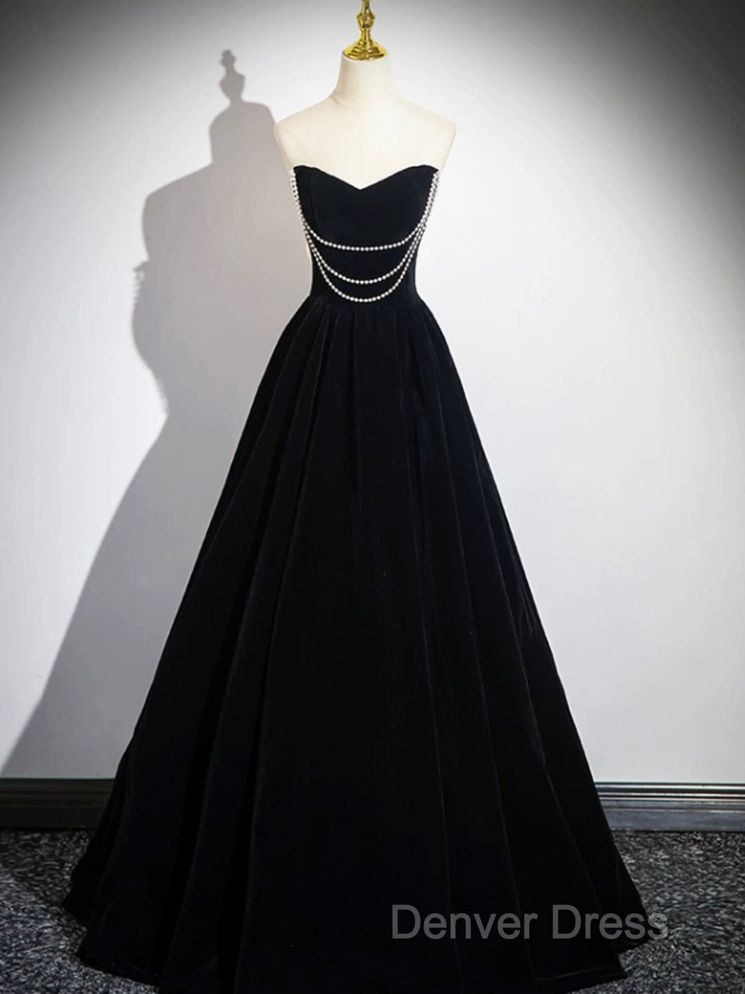 Black Velvet Floor Length Prom Dresses, Off The Shoulder A-Line Evening Party Dresses