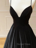 Black Velvet Long A Line Low Back Prom Dress Black V Neck Wedding Prom Dress shops