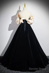 Black Velvet Long A-Line Prom Dress, Off The Shoulder Evening Party Dress