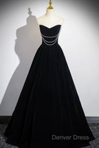 Black Velvet Long A-Line Prom Dresses, Off The Shoulder Evening Party Dresses