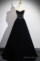 Black Velvet Long A-Line Prom Dress, Off The Shoulder Evening Party Dress