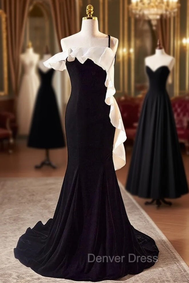 Black Velvet Mermaid One Straps Prom Dresses Main image