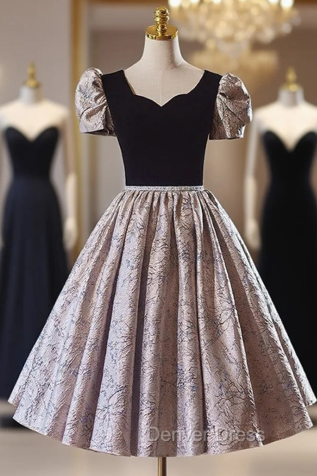 Black Velvet Short Sleeve Homecoming Dresses