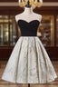 Black Velvet Strapless Pearls Homecoming Dresses