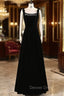 Black Velvet Straps Beading Prom Dresses