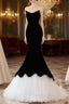 Black Velvet White Tulle Strapless Prom Dresses