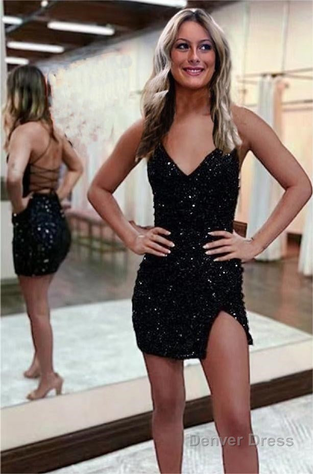 Sparkly Spaghetti Straps V Neck Sequins Short Homecoming Dresses Secondary image