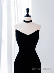 Black/White Velvet Mermaid Long Prom Dress, Black Formal Evening Dress