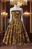 Black Yellow Print Strapless Homecoming Dresses
