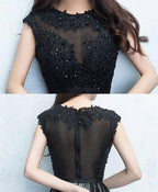 Black Round Neck Lace Tulle Short Prom Dress Black Prom Dresses
