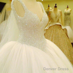 Bling Bling Beading V Neck Organza Ball Gowns Wedding Dress