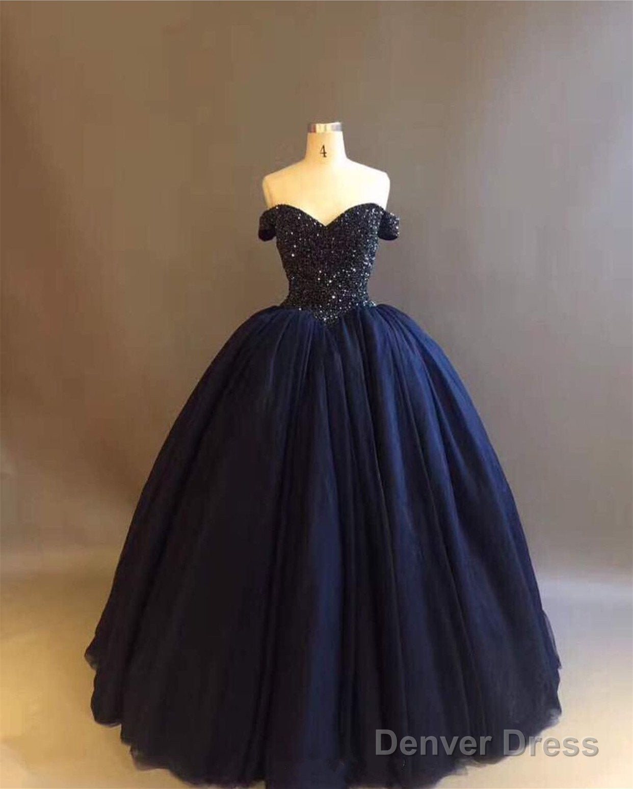 Bling Bling Crystal Beaded Bodice Corset Navy Blue Ball Gowns Wedding Dresses Off The Shoulder