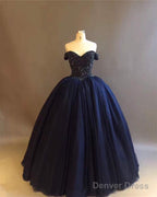 Bling Bling Crystal Beaded Bodice Corset Navy Blue Ball Gown Wedding Dresses Off The Shoulder
