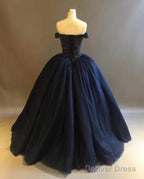 Bling Bling Crystal Beaded Bodice Corset Navy Blue Ball Gown Wedding Dresses Off The Shoulder