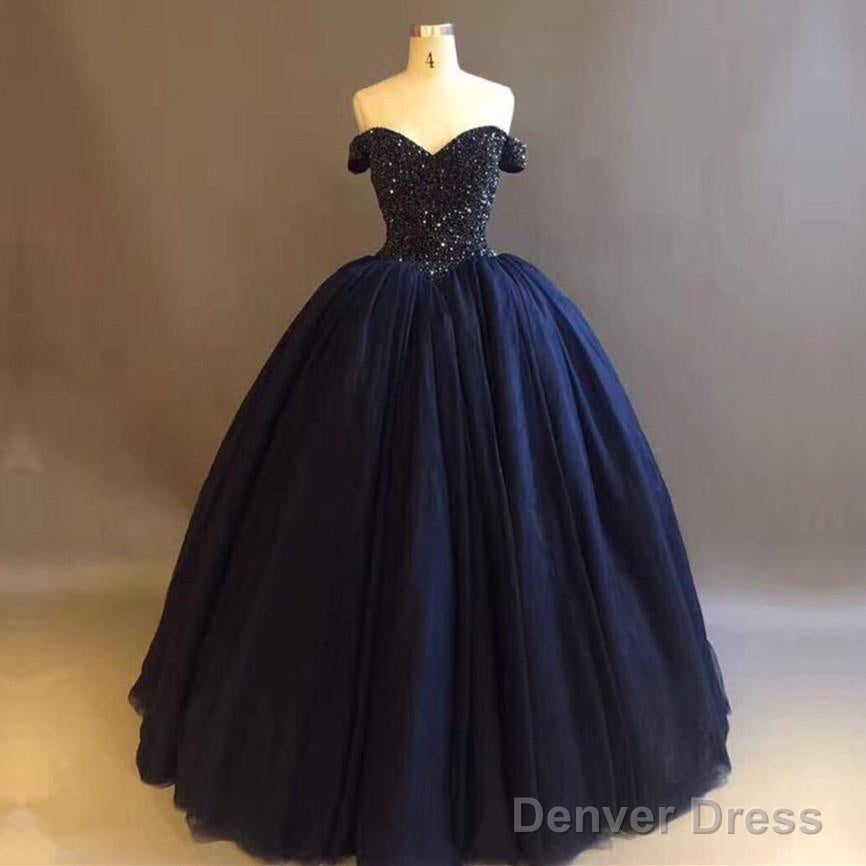 Bling Bling Crystal Beaded Bodice Corset Navy Blue Ball Gown Wedding Dresses Off The Shoulder
