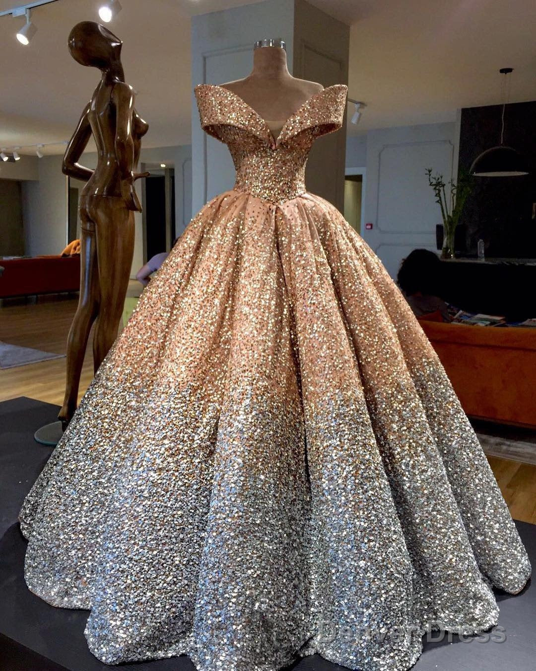 Bling Bling Off The Shoulder Ball Gown Wedding Dress With Sequins And Crystal Beads Secondary image