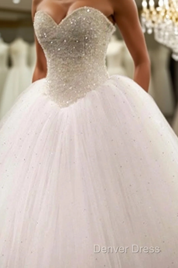 Bling Bling Sweetheart Drop Waist Wedding Princess Dresses Lace Appliques Main image