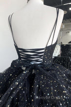 Bling Bling V Neck High Low Black Long Prom Dress, Fluffy Black Prom Dresses, Ball Gowns