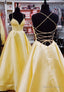 Yellow Satin Long Prom Dresses, Simple A-Line Evening Dresses