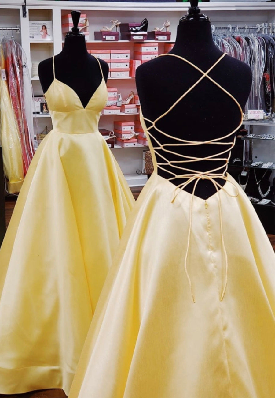 Yellow Satin Long Prom Dresses,Simple A-Line Elegant Dress Classy