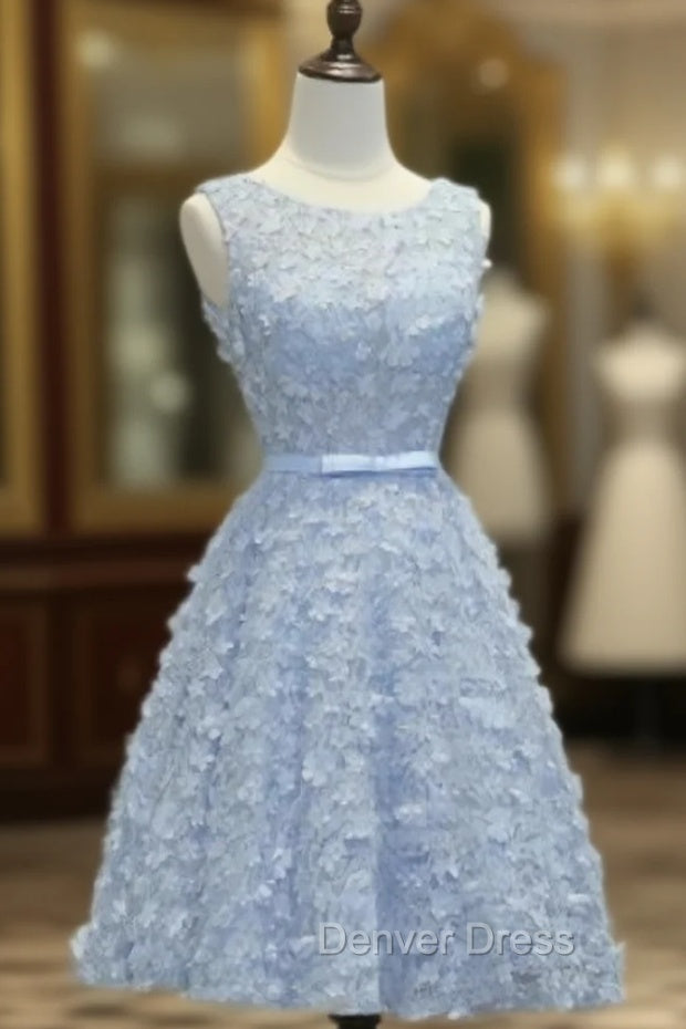 Blue 3D Appliques Homecoming Dresses