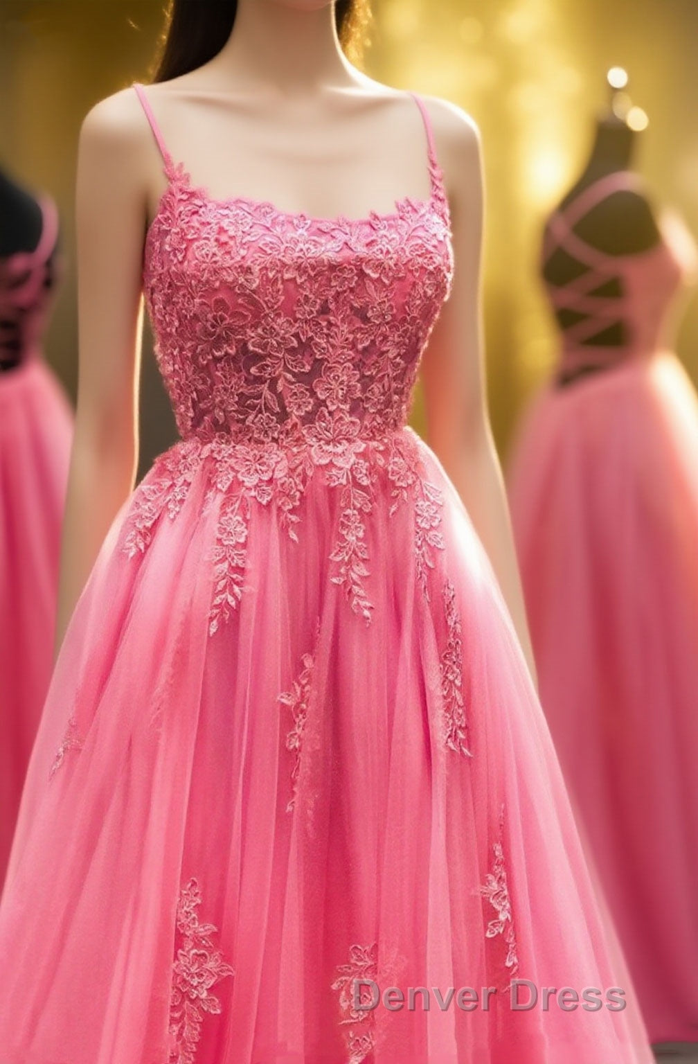 A Line Lace Backless Prom Dress, Long Prom Graduation Dresses Main image