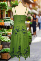 Green A Line Prom Dress Spaghetti Straps Prom Dress Chiffon Prom Dresses