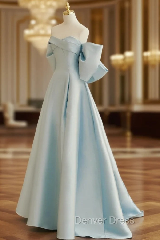 Blue A Line Satin Long Prom Dress, Blue Satin Prom Dresses