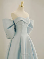 Blue A Line Satin Long Prom Dress, Blue Satin Prom Dresses