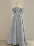 Blue A Line Satin Long Prom Dress, Blue Satin Prom Dresses