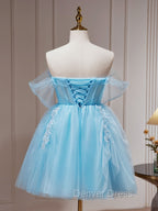 Blue A-Line Short Prom Dresses, Cute Blue Homecoming Dresses