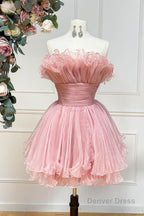 Blue A Line Strapless Ruffled Short Homecoming Dresses
