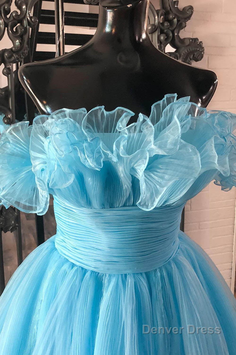 Blue A Line Strapless Ruffled Short Homecoming Dresses
