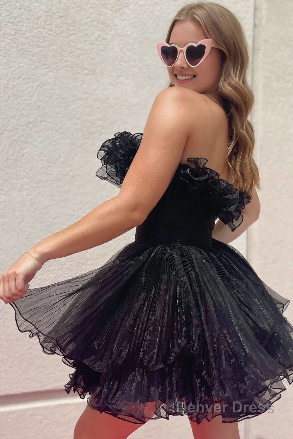 Blue A Line Strapless Ruffled Short Homecoming Dresses