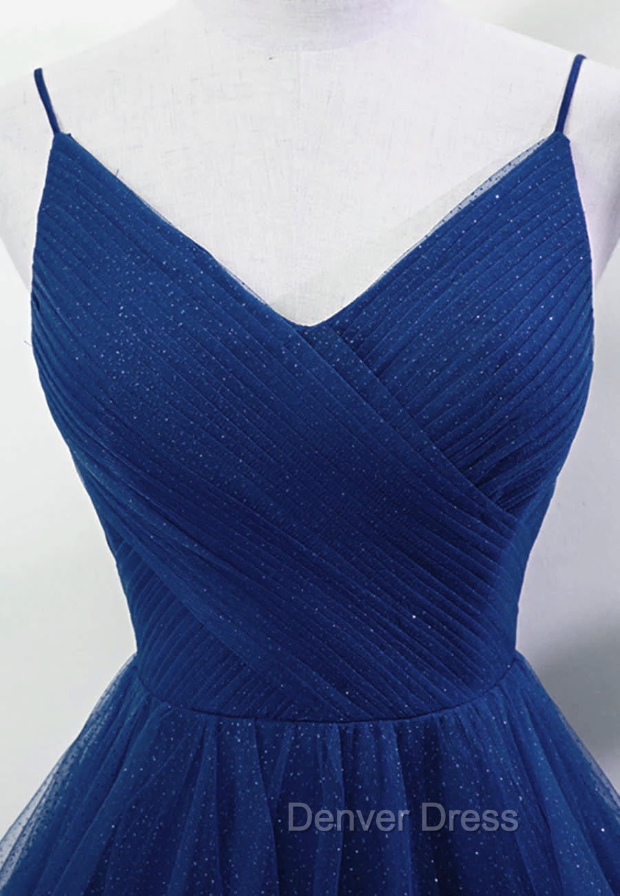 Blue A-line Straps Tulle Layers Long Party Dresses, Blue Long Prom Dresses Secondary image