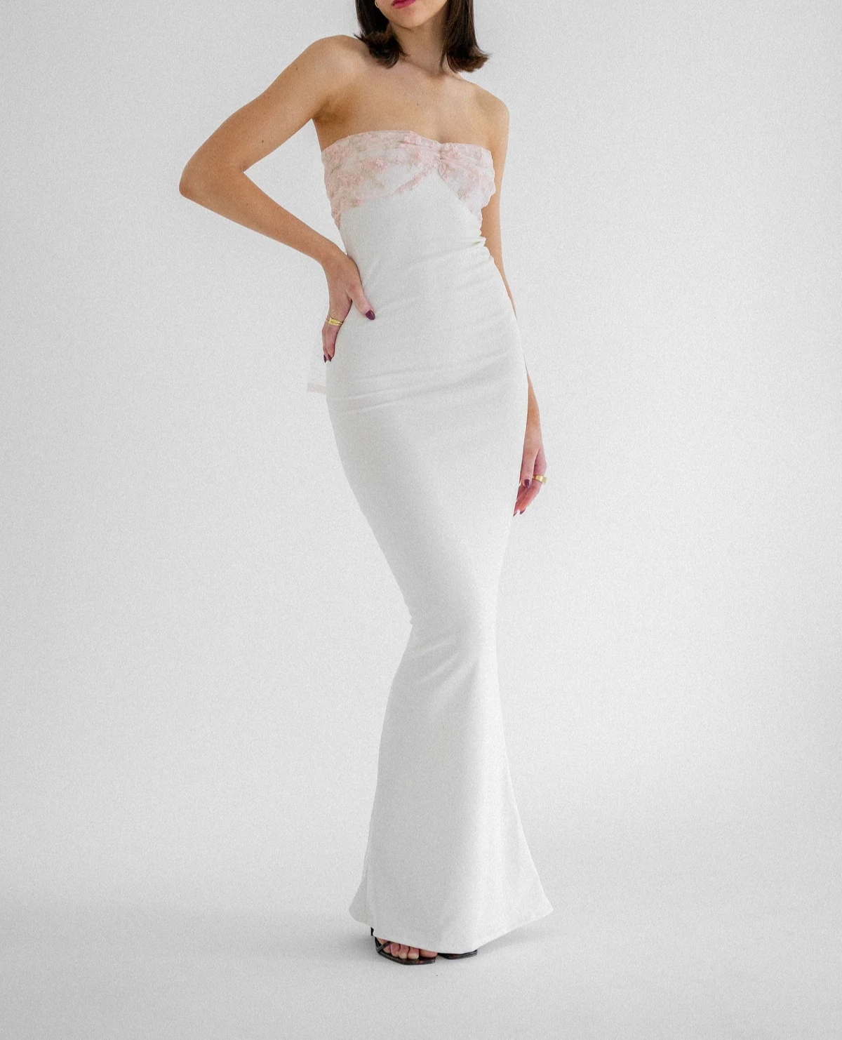 White Strapless Sheath Long Prom Dress Elegant Prom Dresses
