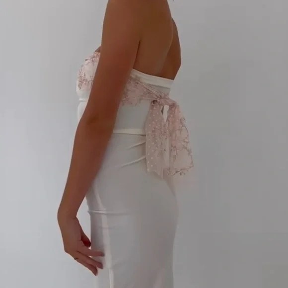 White Strapless Sheath Long Prom Dress Elegant Prom Dresses