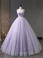 Blue A-Line Tulle Long Prom Dresses, Blue Formal Sweet 16 Dresses