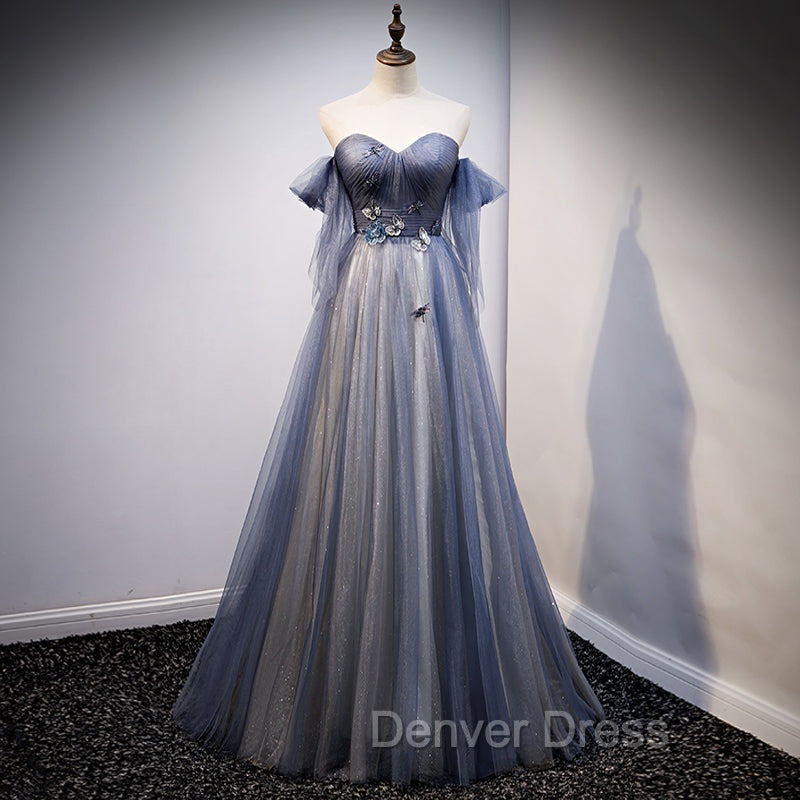 Blue and Grey Tulle Long Sweetheart  Party Dresses, Tulle A-line Formal Dresses Secondary image