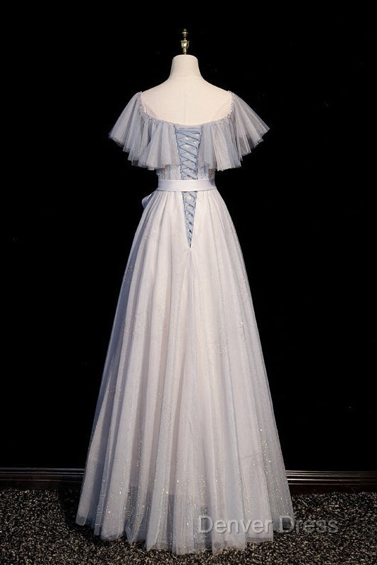 Blue And Pink Beaded Tulle Lovely A-Line Long Party Dresses, Tulle Evening Dresses Prom Dresses Secondary image