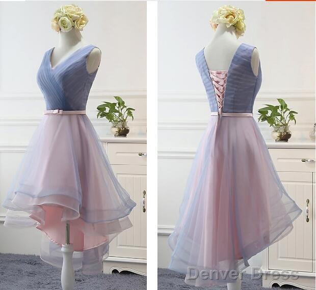 Blue And Pink Stylish High Low Party Dress, Cute Formal Gowns, Pretty Party Dresses