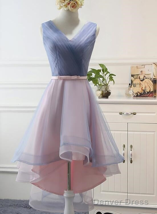 Blue And Pink Stylish High Low Party Dress, Cute Formal Gowns, Pretty Party Dresses