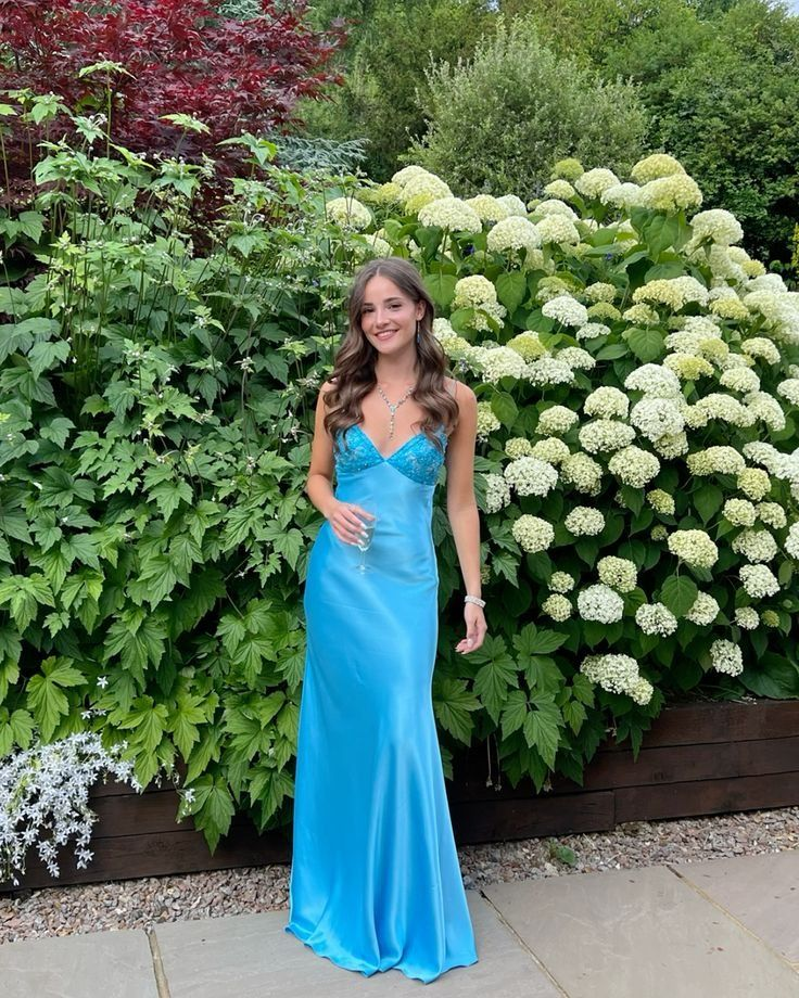 Blue Backless Mermaid Satin Long Prom Dresses Main image
