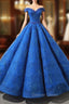 Blue Ball Gown Sequisn Appliques Off The Shoulder Wedding Dresses
