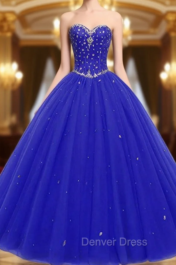 Blue Ball Gown Sweetheart Neck 16 Birthday Dresses With Crystal