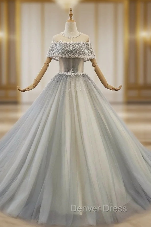 Blue Ball Gowns Tulle Sequins Floor Length Wedding Dresses Main image
