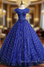 Blue Ball Gown Tulle Sequins Open Back Quinceanera Dresses With Sash